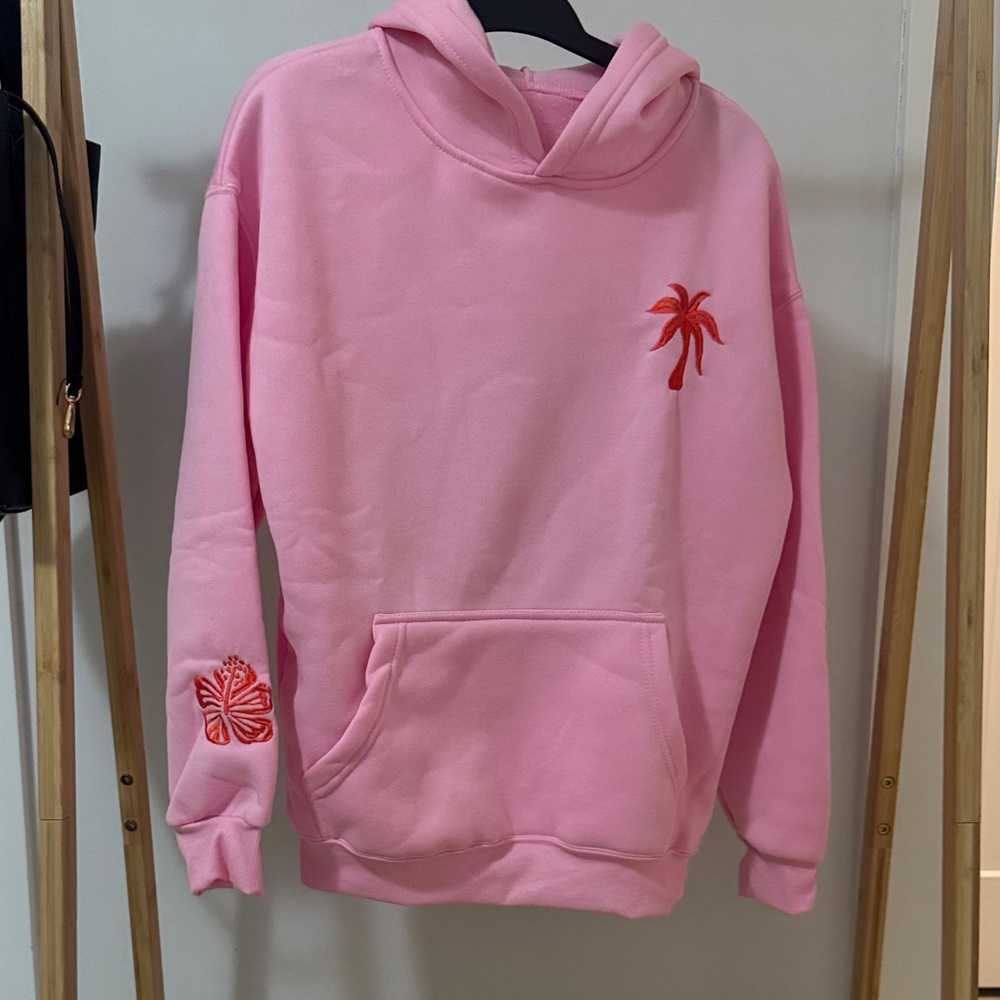 NWT Pink Kids Hoodie with Palm Tree Design